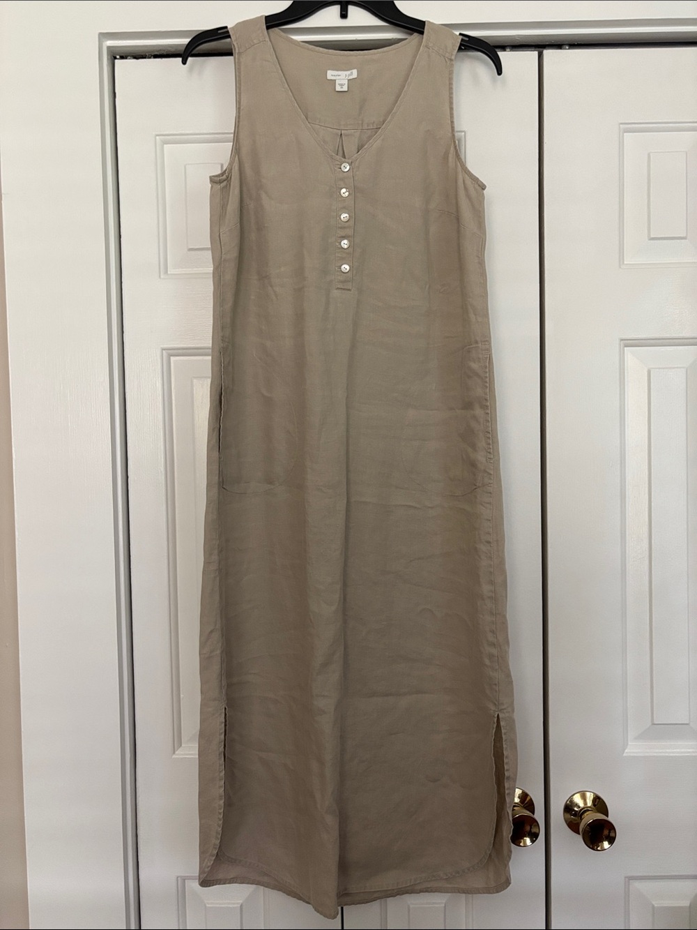 J.Jill 100% linen tank henley dress tan XS